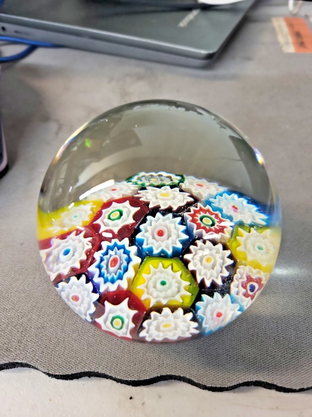Vintage Murano Style Glass Millefiori Star Flowers Art Glass Paperweight